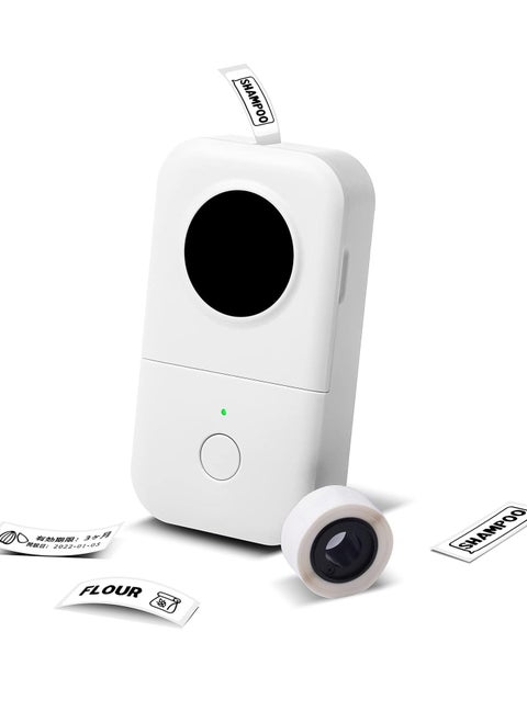 Phomemo D30 small portable inkless handheld USB label printer for clear labels, documents, kitchen, compatible with smartphones and tablets, with 12x40mm labels, white