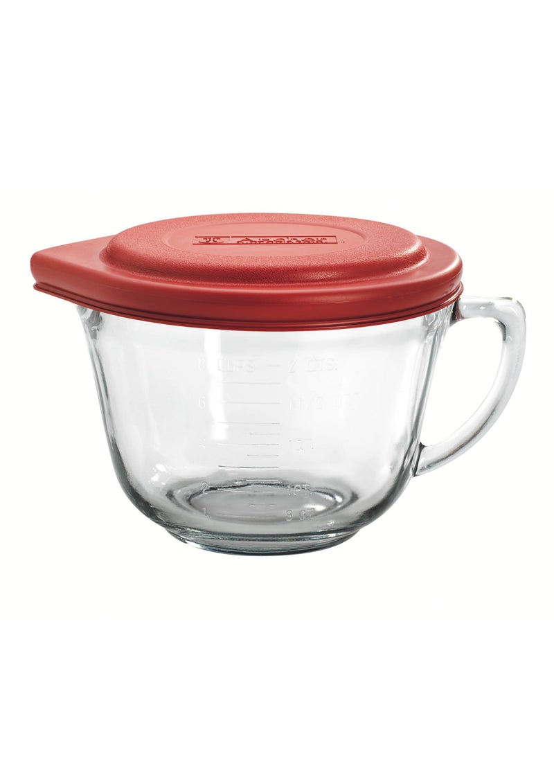 Anchor Hocking Anchor Hocking Batter Bowl 2 Quart Glass Mixing Bowl with Red Lid 