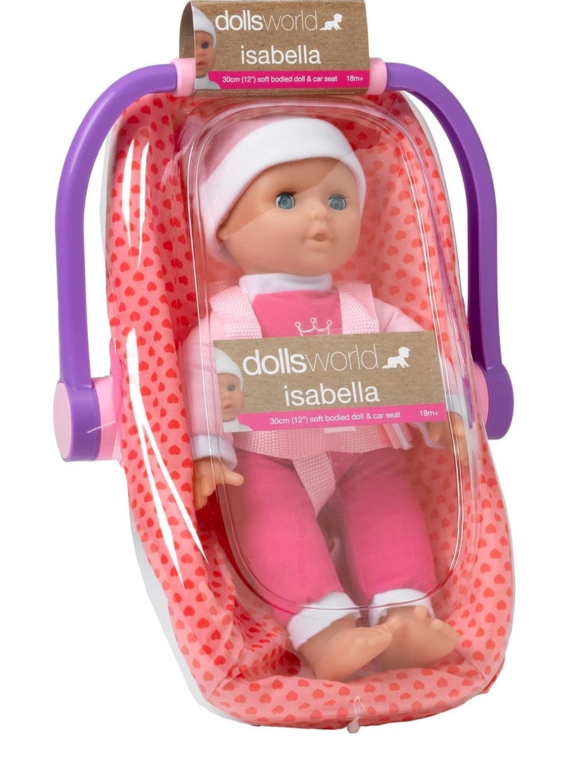 dolls world Isabella | 30Cm - 12 Inch Soft Bodied Doll In Her Rocking Baby Car Seat With Carry Handle.| Age : 24M & above - Image 1