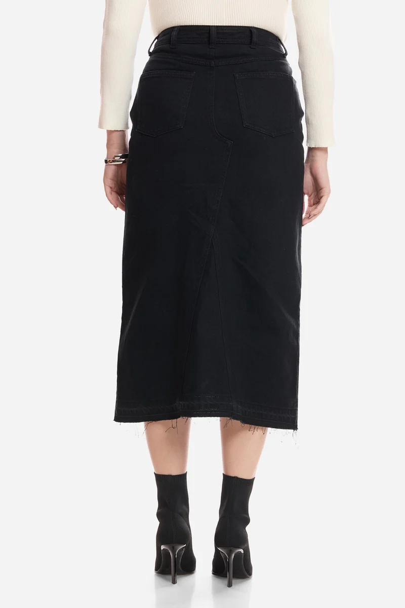 Virgio Solid Cotton Assymetric Waist Denim Skirt for Women