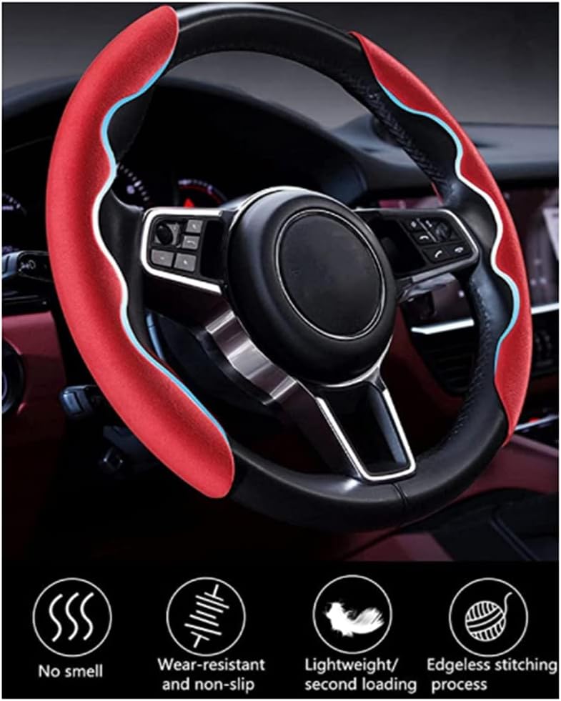 woobles Car Anti-Skid Plush Steering Wheel Cover, Car Wheel Cover Comfortable, Universal Auto Car Steering Wheel Cover, Easy to Install, Breathable Anti-Slip (Carbon Fiber Pattern Pink) Carbon Fiber Pattern Pink - Image 3