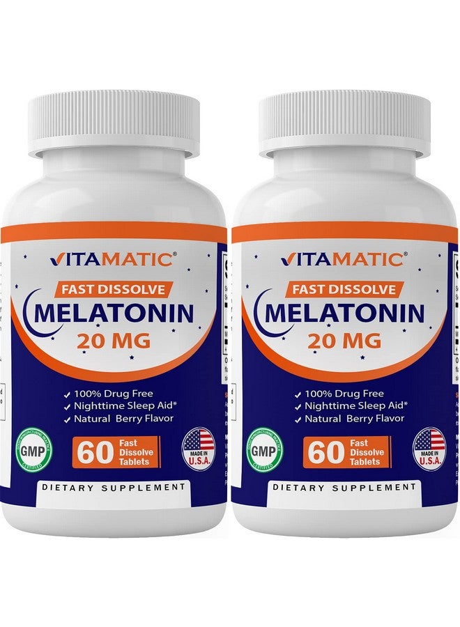 Vitamatic 2-Pack High Potency Melatonin 20 mg - 60 Fast Dissolve Tablets Total Fast-Acting Sleep Support - Natural Berry Flavor | Vegetarian - Image 1