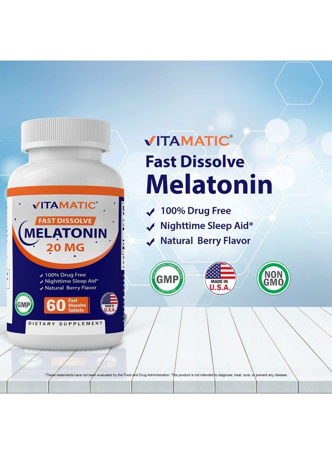 Vitamatic 2-Pack High Potency Melatonin 20 mg - 60 Fast Dissolve Tablets Total Fast-Acting Sleep Support - Natural Berry Flavor | Vegetarian - Image 2