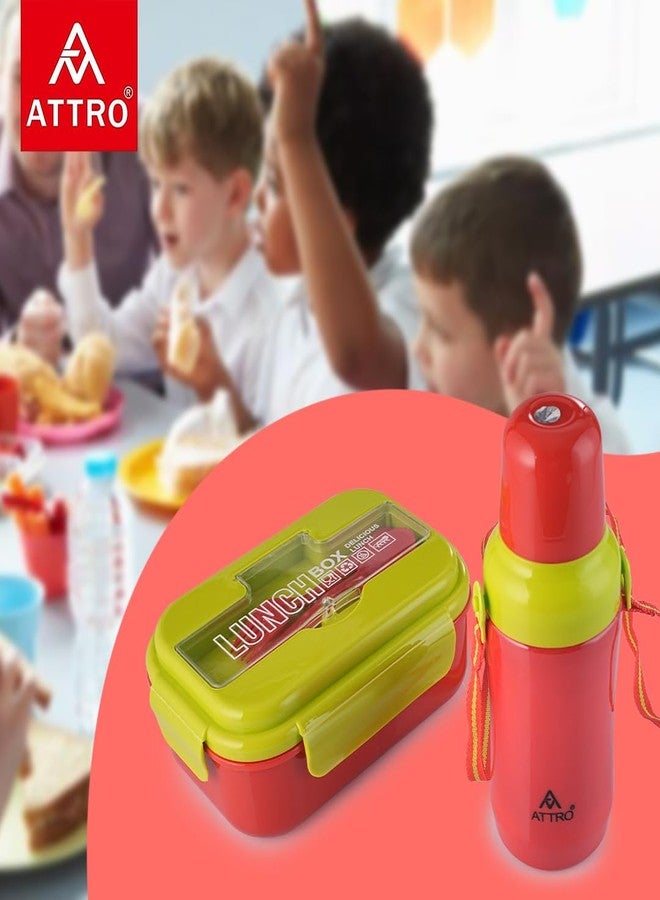 ATTRO مجموعة أترو بلاستيك ماجيك كومبو، علبة غداء واحدة وزجاجة ماء واحدة، خالية من مادة BPA وآمنة للاستخدام مع الطعام، مثالية لأطفال المدارس - أحمر وأخضر، 1200 مل - Image 2