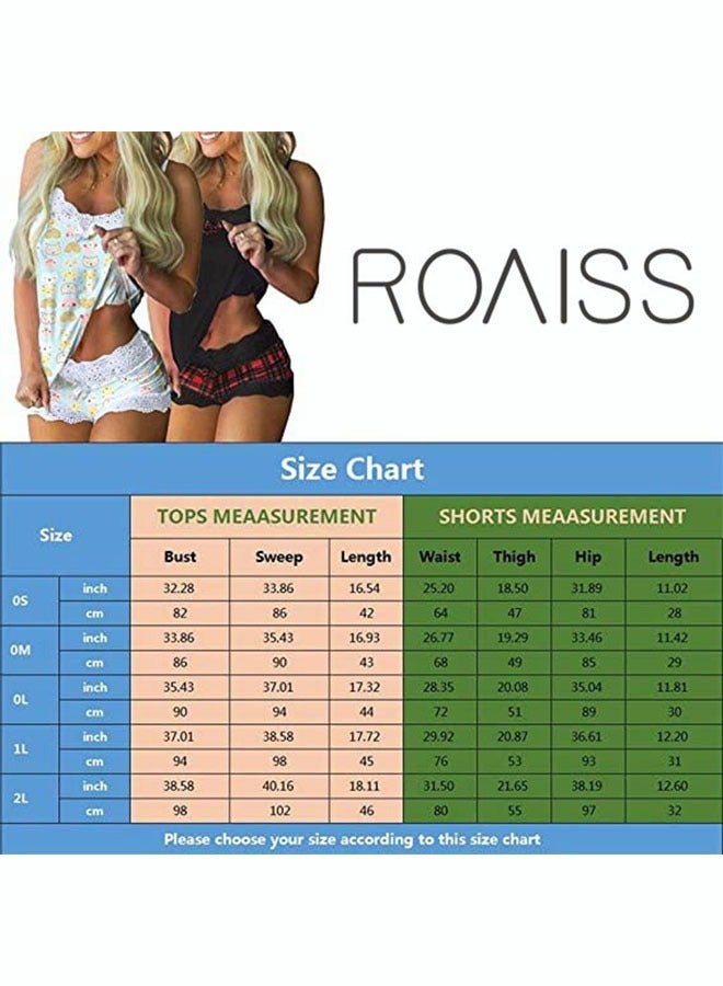 رويس طقم بيجامة نسائي مكون من قطعتين، صدرية وشورت مطبوع لطيف، طقم بيجامة حرير كلاسيكي بلون سادة مع ياقة ثابتة - Image 2