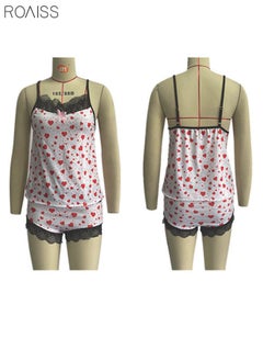 roaiss Women'S 2 Piece Pajama Suit Cute Printed Suspender Vest And Shorts Set Classic Solid Color Lapel Silk Pajama Set  - Image 1