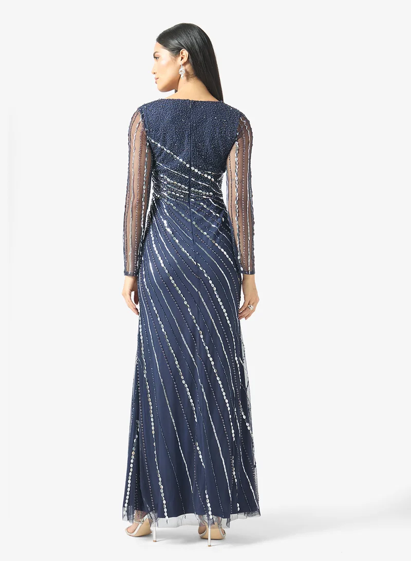 Namshi X Embellished Gown With Waist Trail