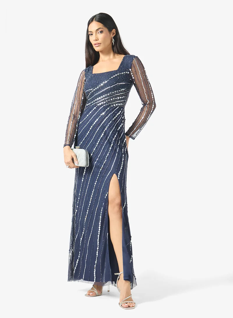 Namshi X Embellished Gown With Waist Trail