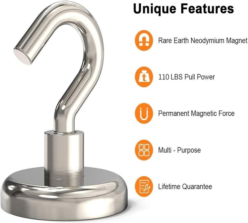 GREATMAG Magnetic Hooks Heavy Duty, 110 lbs Strong Magnet Hooks for Hanging, Magnet with Hook for Cruise, Refrigerator, Pack of 6 - Image 2