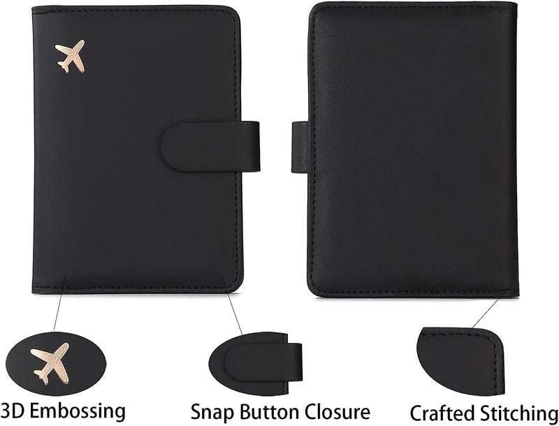 NKD Premium Leather Passport Holder Covers Case, Waterproof Rfid Blocking Travel Wallet Passport Holder with Pen Holder, Cute Passport Book for Women/Men, Black - Image 2