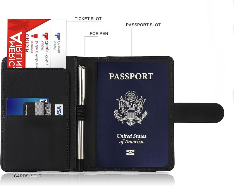 NKD Premium Leather Passport Holder Covers Case, Waterproof Rfid Blocking Travel Wallet Passport Holder with Pen Holder, Cute Passport Book for Women/Men, Black - Image 4