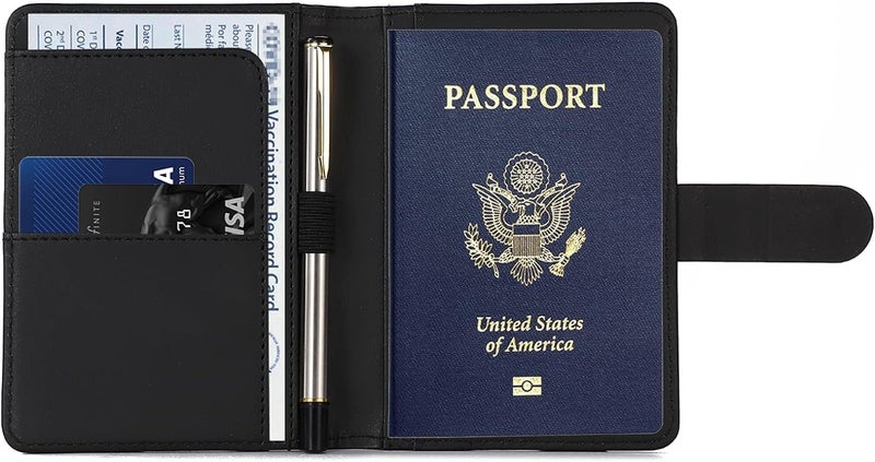 NKD Premium Leather Passport Holder Covers Case, Waterproof Rfid Blocking Travel Wallet Passport Holder with Pen Holder, Cute Passport Book for Women/Men, Black - Image 3