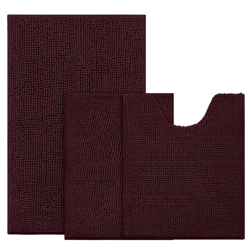 BYSURE Brown Bathroom Rugs Sets 3 Piece Non Slip Extra Absorbent Plush Chenille Soft Washable Bath Mats