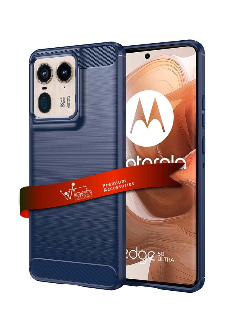 دبليو تيك غطاء حماية من السيليكون المصقول لهاتف Motorola Edge 50 Ultra 5G 2024 - أزرق داكن - Image 1