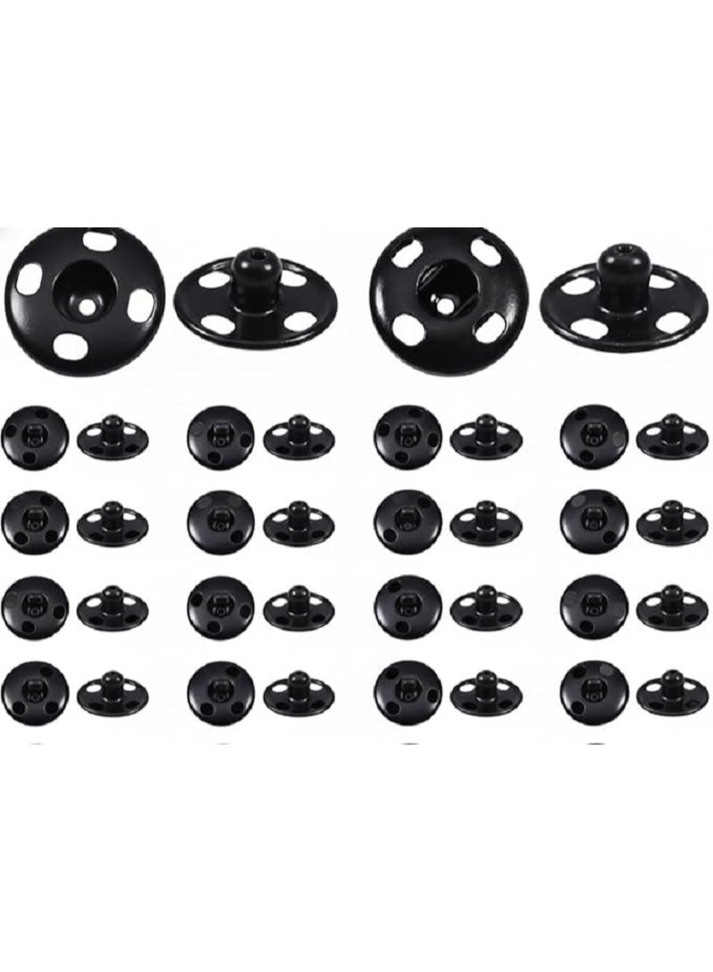 12mm Strong Metal Snap Buttons – Heavy Duty for Sewing on Leather Clothes, Jackets, Jeans, Bags, Durable and Reliable Fastener for Professional Projects (Black) - Image 1