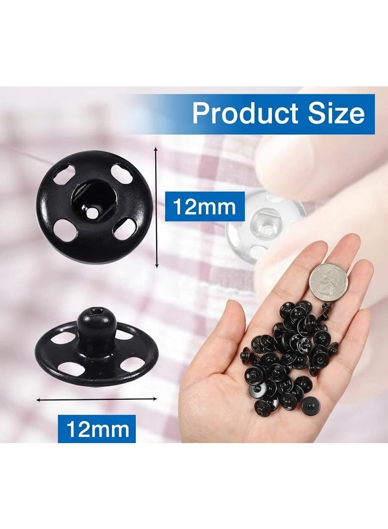 12mm Strong Metal Snap Buttons – Heavy Duty for Sewing on Leather Clothes, Jackets, Jeans, Bags, Durable and Reliable Fastener for Professional Projects (Black) - Image 3