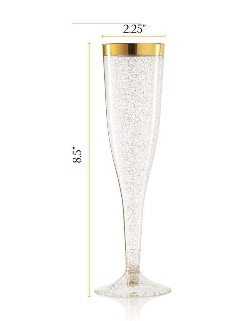 SYOSI Plastic Champagne Flutes Gold Glitter Plastic Cups 6.5 OZ Clear Plastic Cups Tumblers, Fancy Disposable Hard Plastic Cups with Gold Glitter, Premium Wedding Cups Elegant Party Cups Gold 6PCS - Image 5