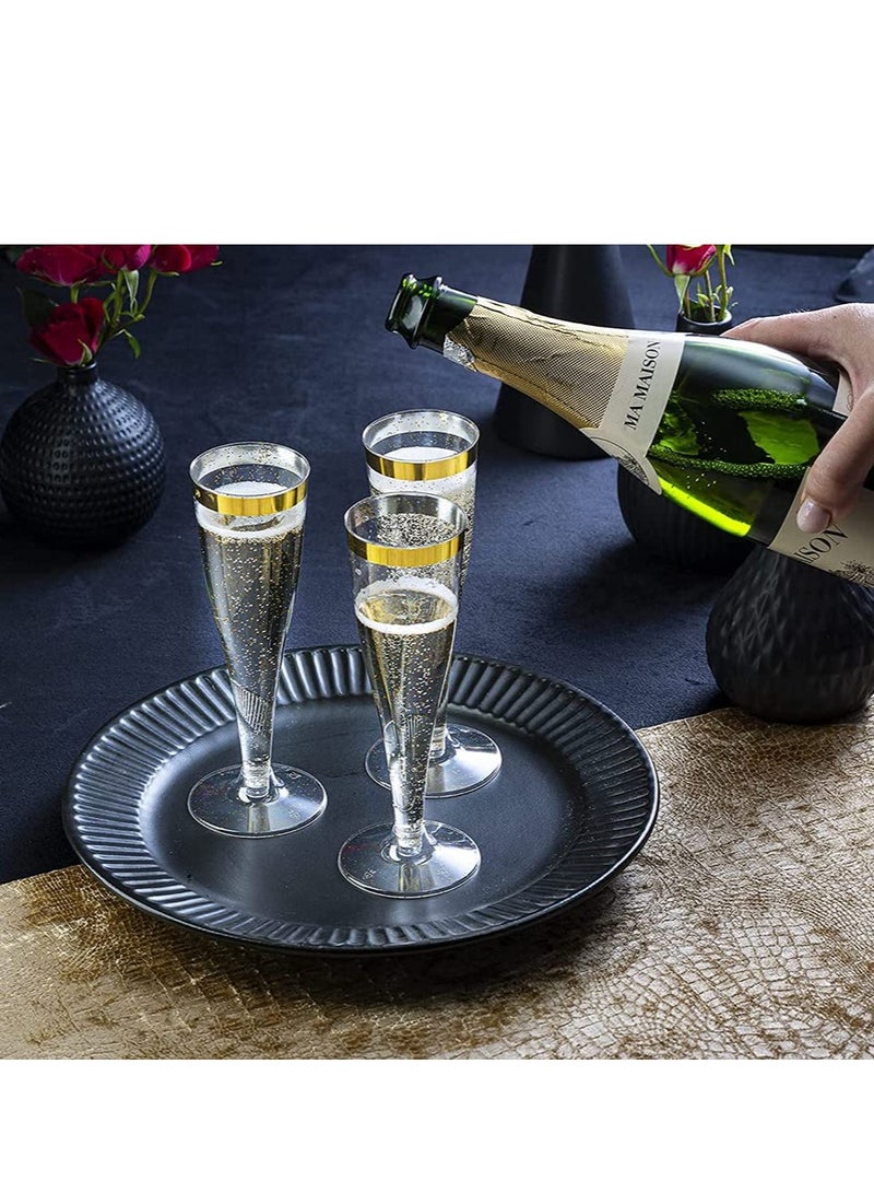 SYOSI Plastic Champagne Flutes Gold Glitter Plastic Cups 6.5 OZ Clear Plastic Cups Tumblers, Fancy Disposable Hard Plastic Cups with Gold Glitter, Premium Wedding Cups Elegant Party Cups Gold 6PCS - Image 3