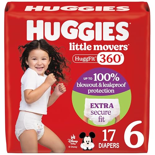 Huggies Size 6 Baby Diapers, Little Movers HuggFit 360° Baby Diapers with 360° Waistband, Size 6 (35+ lbs), 17 Count, Packaging May Vary - Image 1