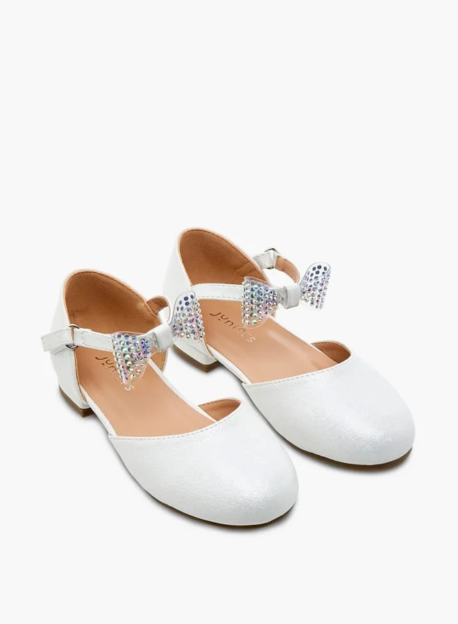 JUNIORS Girls Bow Embellished Ballerina Shoes with Hook and Loop Closure
