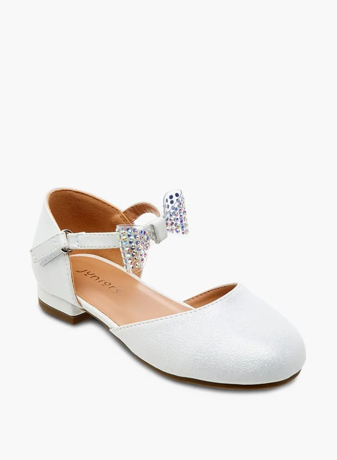 JUNIORS Girls Bow Embellished Ballerina Shoes with Hook and Loop Closure