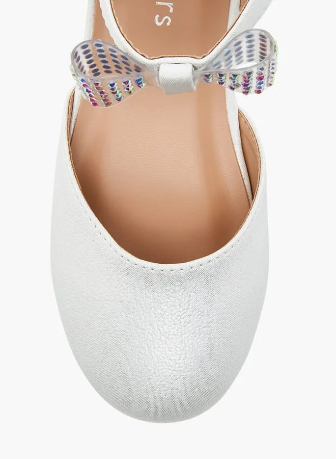 JUNIORS Girls Bow Embellished Ballerina Shoes with Hook and Loop Closure