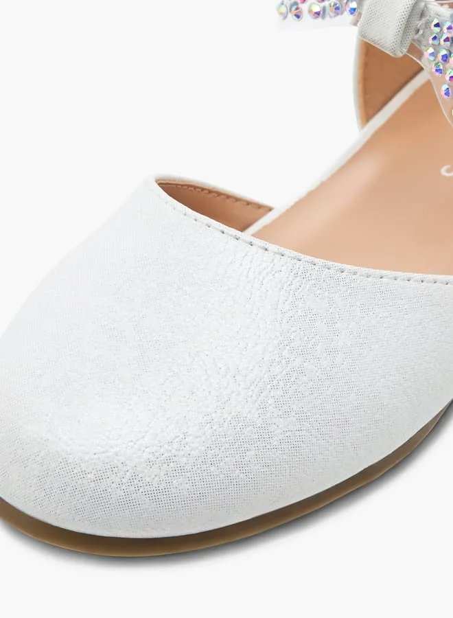 JUNIORS Girls Bow Embellished Ballerina Shoes with Hook and Loop Closure