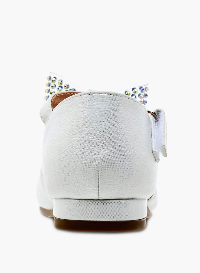 JUNIORS Girls Bow Embellished Ballerina Shoes with Hook and Loop Closure