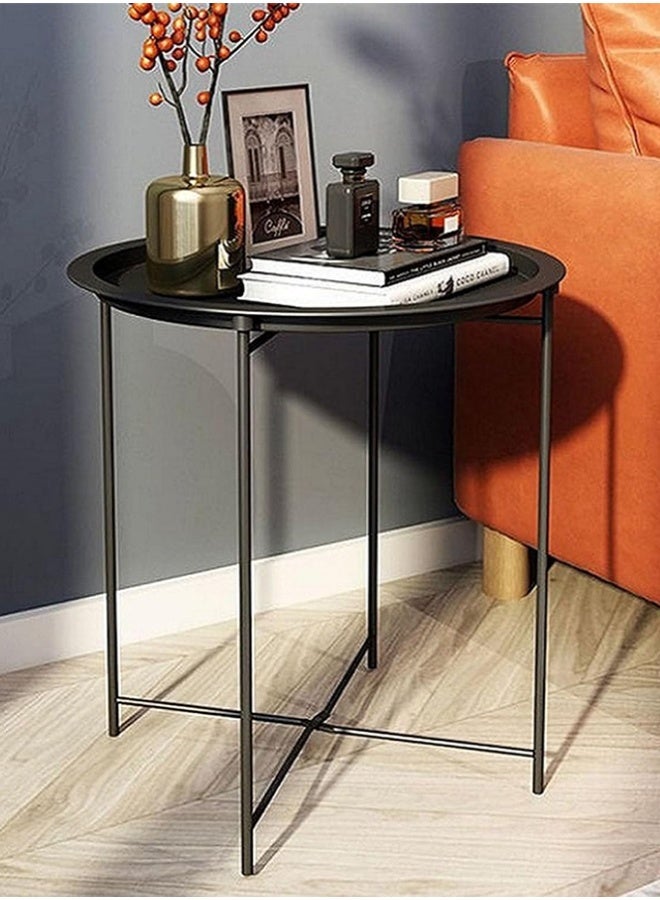 BLOOMING TIME Simple Style Metal Round Folding Table, Folding Storage Does Not Take Up Space, Nordic Style Small Coffee Table, Sofa Becomes Storage Table, Living Room Bedroom Small Round Table - Image 1