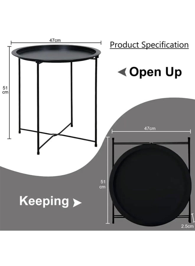 BLOOMING TIME Simple Style Metal Round Folding Table, Folding Storage Does Not Take Up Space, Nordic Style Small Coffee Table, Sofa Becomes Storage Table, Living Room Bedroom Small Round Table - Image 2
