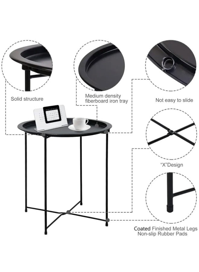 BLOOMING TIME Simple Style Metal Round Folding Table, Folding Storage Does Not Take Up Space, Nordic Style Small Coffee Table, Sofa Becomes Storage Table, Living Room Bedroom Small Round Table - Image 3