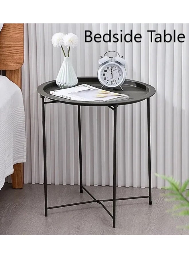 BLOOMING TIME Simple Style Metal Round Folding Table, Folding Storage Does Not Take Up Space, Nordic Style Small Coffee Table, Sofa Becomes Storage Table, Living Room Bedroom Small Round Table - Image 4