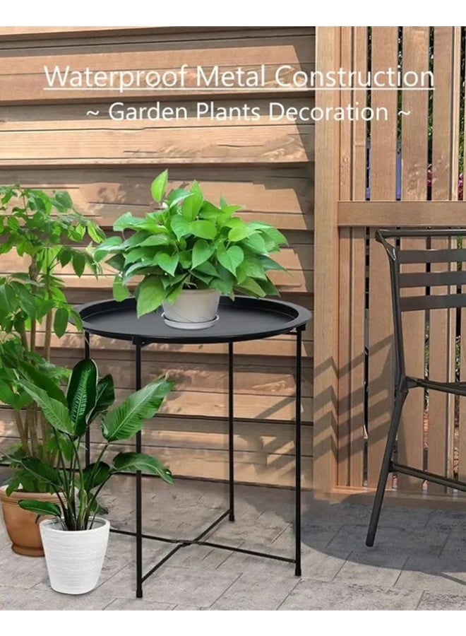 BLOOMING TIME Simple Style Metal Round Folding Table, Folding Storage Does Not Take Up Space, Nordic Style Small Coffee Table, Sofa Becomes Storage Table, Living Room Bedroom Small Round Table - Image 5