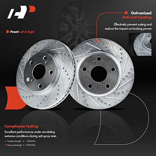 A-Premium Front Drilled and Slotted Disc Brake Rotors + Ceramic Pads Kit Compatible with Toyota, Lexus and Scion Models - RAV4 2006-2018, Prius V, HS250h, xB, 6-PC Set - Image 4