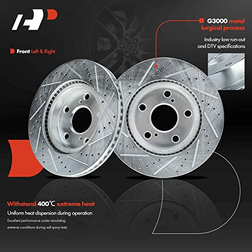 A-Premium Front Drilled and Slotted Disc Brake Rotors + Ceramic Pads Kit Compatible with Toyota, Lexus and Scion Models - RAV4 2006-2018, Prius V, HS250h, xB, 6-PC Set - Image 5