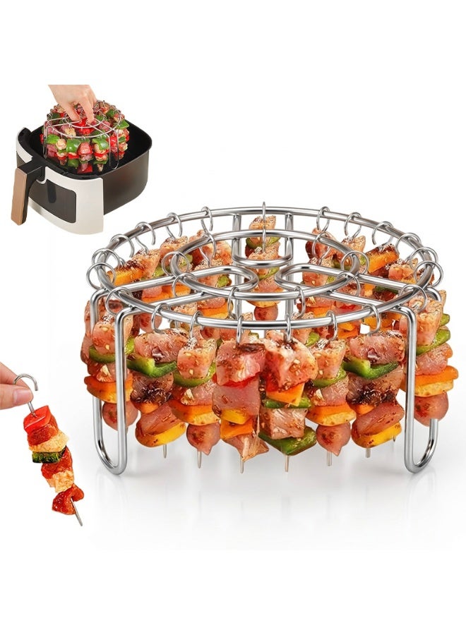 فلوكسهوم رف شواء للقلاية الهوائية مع 24 سيخًا، رف أسياخ دائري غير لاصق بقطر 6.3 بوصة مع أسياخ لحم، مناسب للخبز والتحميص والكباب والشواء في القلاية الهوائية والفرن، قابل للفك وسهل التنظيف - Image 1
