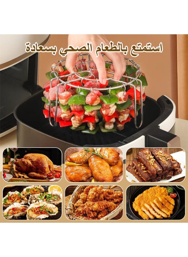 فلوكسهوم رف شواء للقلاية الهوائية مع 24 سيخًا، رف أسياخ دائري غير لاصق بقطر 6.3 بوصة مع أسياخ لحم، مناسب للخبز والتحميص والكباب والشواء في القلاية الهوائية والفرن، قابل للفك وسهل التنظيف - Image 2