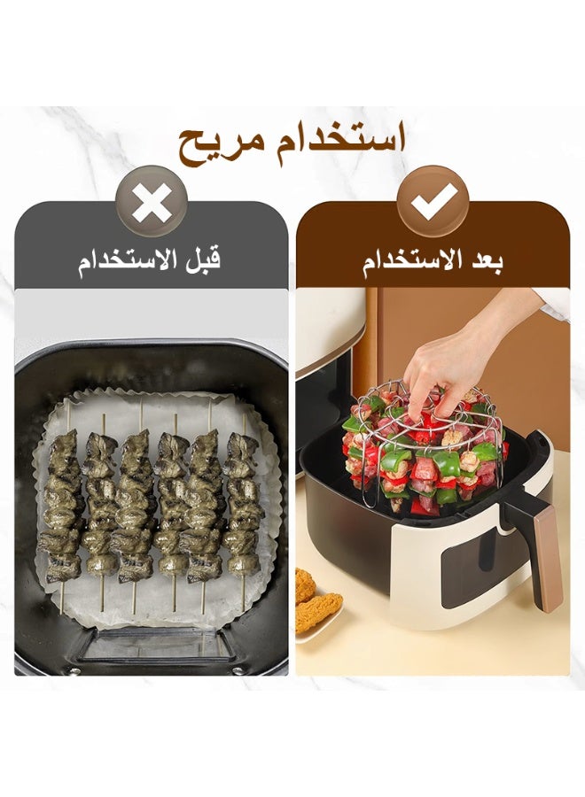 فلوكسهوم رف شواء للقلاية الهوائية مع 24 سيخًا، رف أسياخ دائري غير لاصق بقطر 6.3 بوصة مع أسياخ لحم، مناسب للخبز والتحميص والكباب والشواء في القلاية الهوائية والفرن، قابل للفك وسهل التنظيف - Image 4
