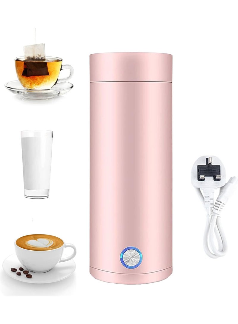 Portable Electric Kettle, 400ml Travel Tea Kettle with Non stick Coating Double Wall Water Boiler Bottle, Fast Boil and Auto Shut off Hot Water Heater, Pink - Image 1