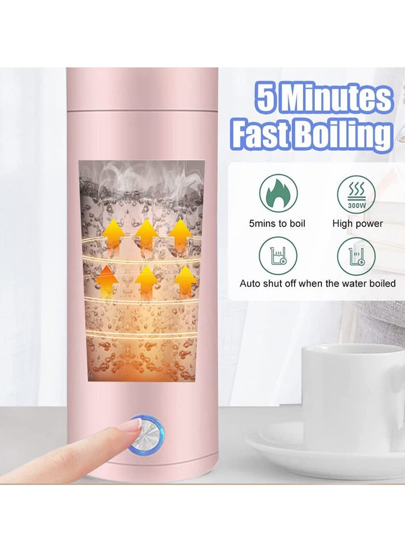 Portable Electric Kettle, 400ml Travel Tea Kettle with Non stick Coating Double Wall Water Boiler Bottle, Fast Boil and Auto Shut off Hot Water Heater, Pink - Image 4