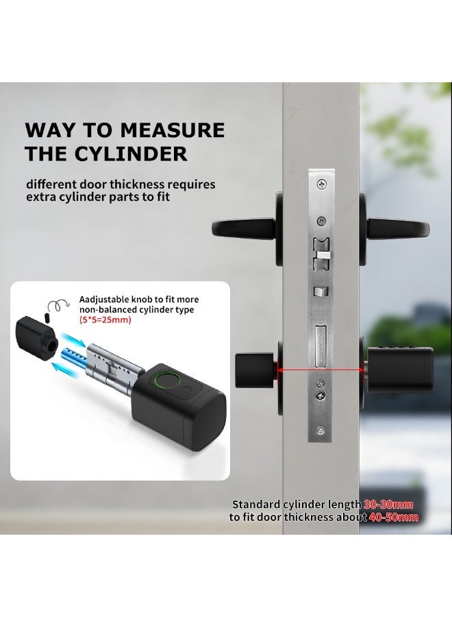 Atmtah Smart Lock Cylinder Bluetooth, Fingerprint Door Lock, No Door Modification Needed, 5-in-1 Open with Fingerprint, Passcode, Card, TTLock App & Key, Control Remotely (V1 Silver) - Image 5