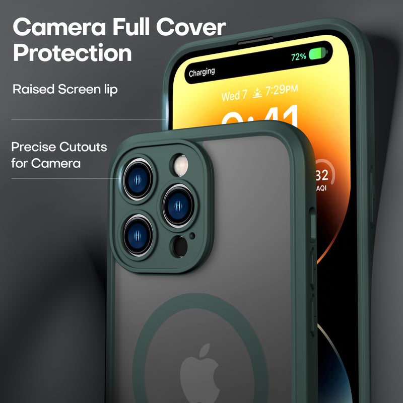 ImpactStrong Magnetic Guard Designed for iPhone 14 Pro Max Case [Camera Protection] [Military Grade Drop Tested] [Compatible with MagSafe] Slim Translucent Matte Phone Case (6.7") - Dark Green - Image 3