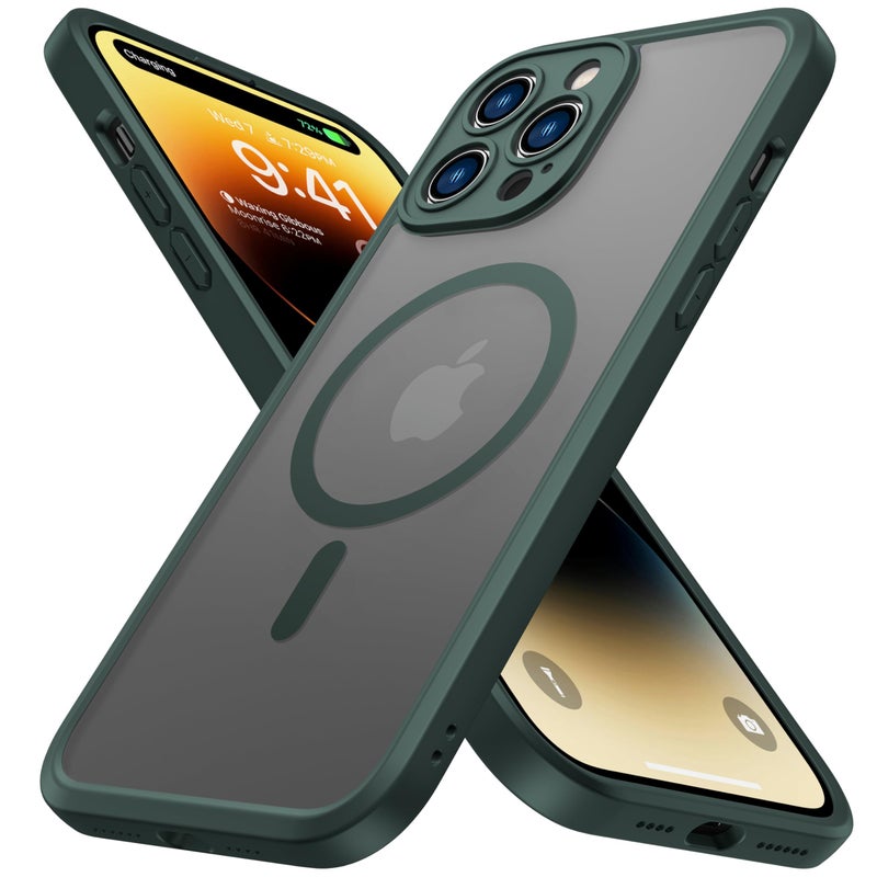 ImpactStrong Magnetic Guard Designed for iPhone 14 Pro Max Case [Camera Protection] [Military Grade Drop Tested] [Compatible with MagSafe] Slim Translucent Matte Phone Case (6.7") - Dark Green - Image 1