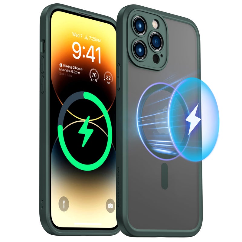 ImpactStrong Magnetic Guard Designed for iPhone 14 Pro Max Case [Camera Protection] [Military Grade Drop Tested] [Compatible with MagSafe] Slim Translucent Matte Phone Case (6.7") - Dark Green - Image 4