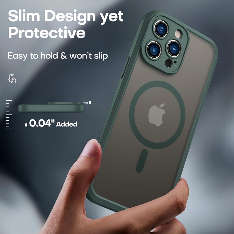 ImpactStrong Magnetic Guard Designed for iPhone 14 Pro Max Case [Camera Protection] [Military Grade Drop Tested] [Compatible with MagSafe] Slim Translucent Matte Phone Case (6.7") - Dark Green - Image 5