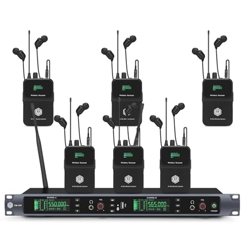 W IN-MIX W INMIX EM200 UHF Wireless inEar Monitor System 2Channel with 6 Bodypacks Mono IEM System PLL Technology 300ft Range UltraLow Latency for Live Stage Recording Studio Musicians - Image 1