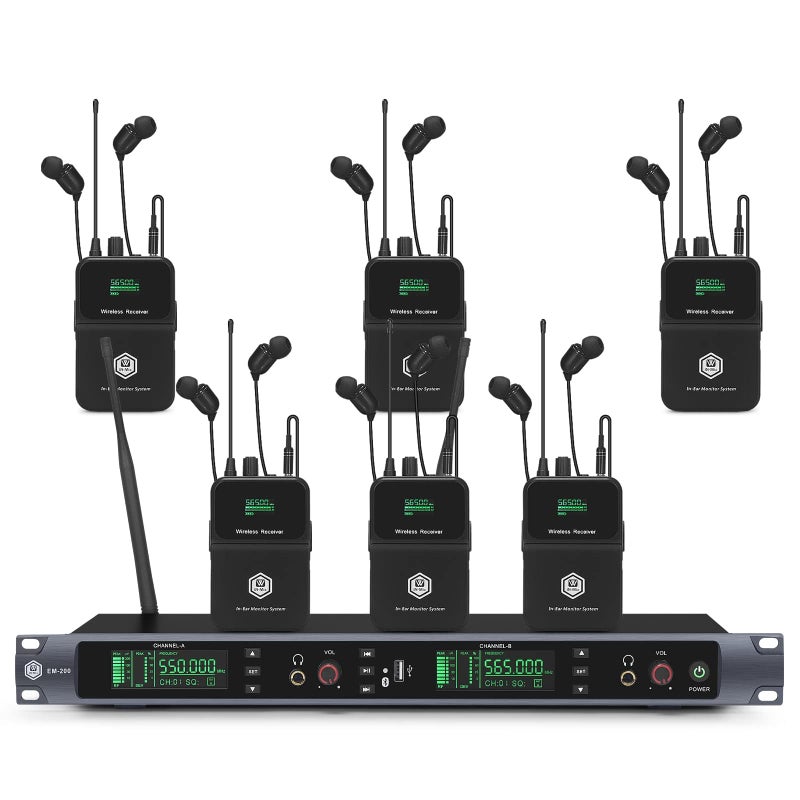 W IN-MIX W INMIX EM200 UHF Wireless inEar Monitor System 2Channel with 6 Bodypacks Mono IEM System PLL Technology 300ft Range UltraLow Latency for Live Stage Recording Studio Musicians - Image 2