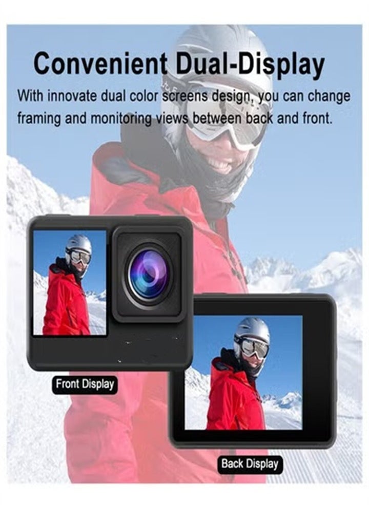 5K WiFi Action Camera 170° Wide Angle, Anti-Shake Action Camera Waterproof Remote Control Action Camera with Remote Control and Accessories