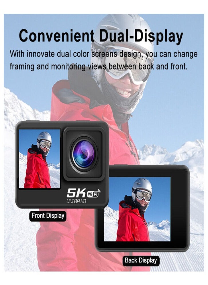 Generic - 5K WiFi Action Camera 170° Wide Angle, Anti-Shake Action Camera Waterproof Remote Control Action Camera with Remote Control and Accessories - Image 1