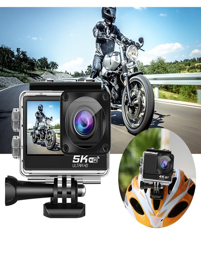 Generic - 5K WiFi Action Camera 170° Wide Angle, Anti-Shake Action Camera Waterproof Remote Control Action Camera with Remote Control and Accessories - Image 1